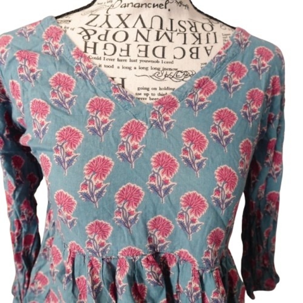 Vintage SLV Lana Classic Blouse Boho Fairycore Floral Cotton Top Blue Small
